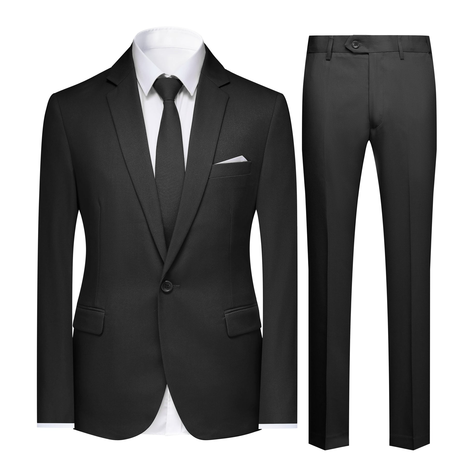 2-Piece Slim Fit Simple Designed Black Suit