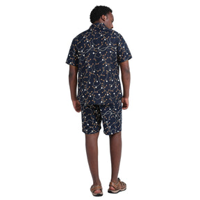 Mens 2-Piece Hawaii Print Style Summer Suit Black