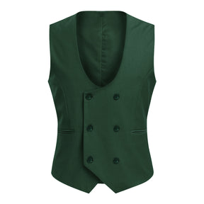 Slim Fit Double Breasted Green Vest