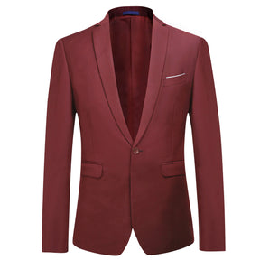 2-Piece Slim Fit Simple Designed Wine Red Suit