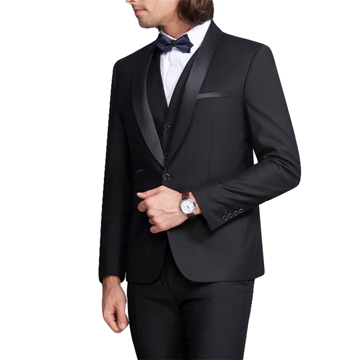 Slim Fit One Button Casual Black 3-Piece Suit