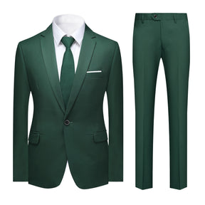 2-Piece Slim Fit Simple Designed Suit DarkGreen