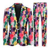 2-Piece Men's Colorful Printed Festive Suit