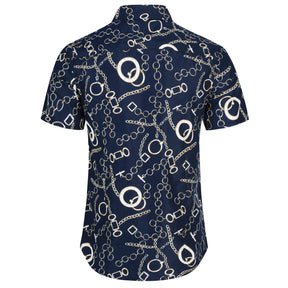 Mens 2-Piece Hawaii Print Style Summer Suit Navy