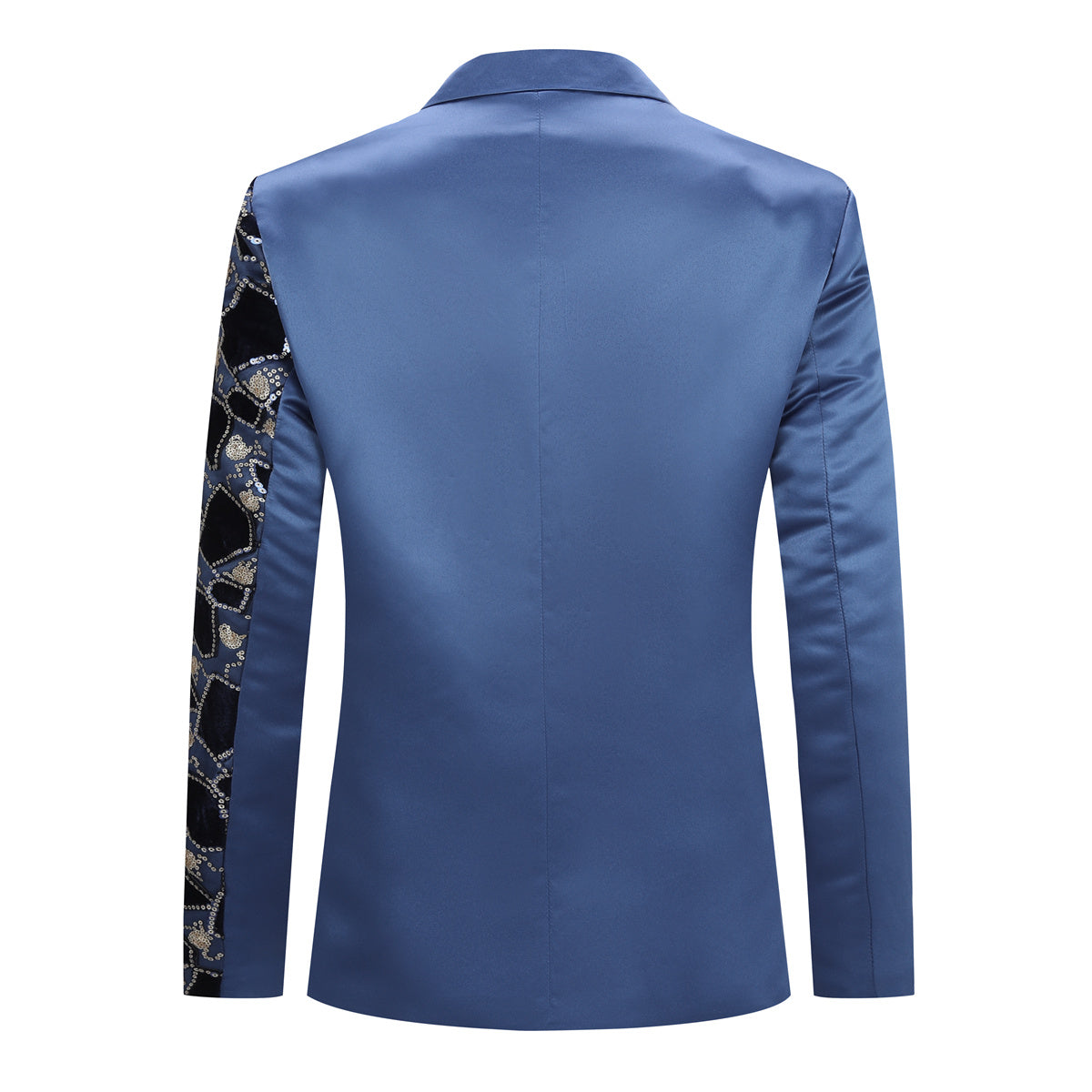 Men's Blue Floral Jacquard Half Sequin Tux Blazer