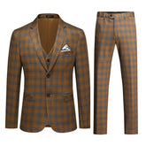 Men's 2-Button Single-Breasted Suit 3-Piece Plaid Suit Brown