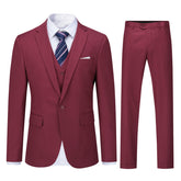 Mens 3 Piece Dress Suit Formal Casual Tux Vest Trousers Wine Red