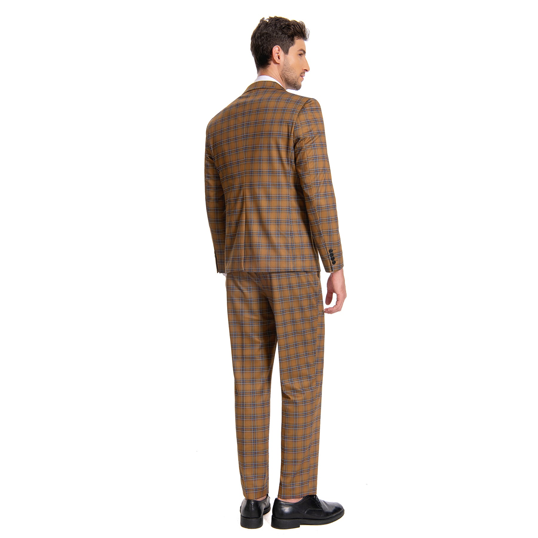 Men's 2-Button Single-Breasted Suit 3-Piece Plaid Suit Brown