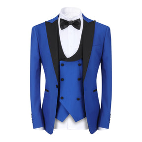 3 Piece Men's Suits One Button Slim Fit Peaked Lapel Tuxedo Blue