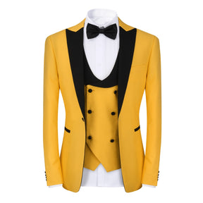 3 Piece Men's Suits One Button Slim Fit Peaked Lapel Tuxedo Yellow