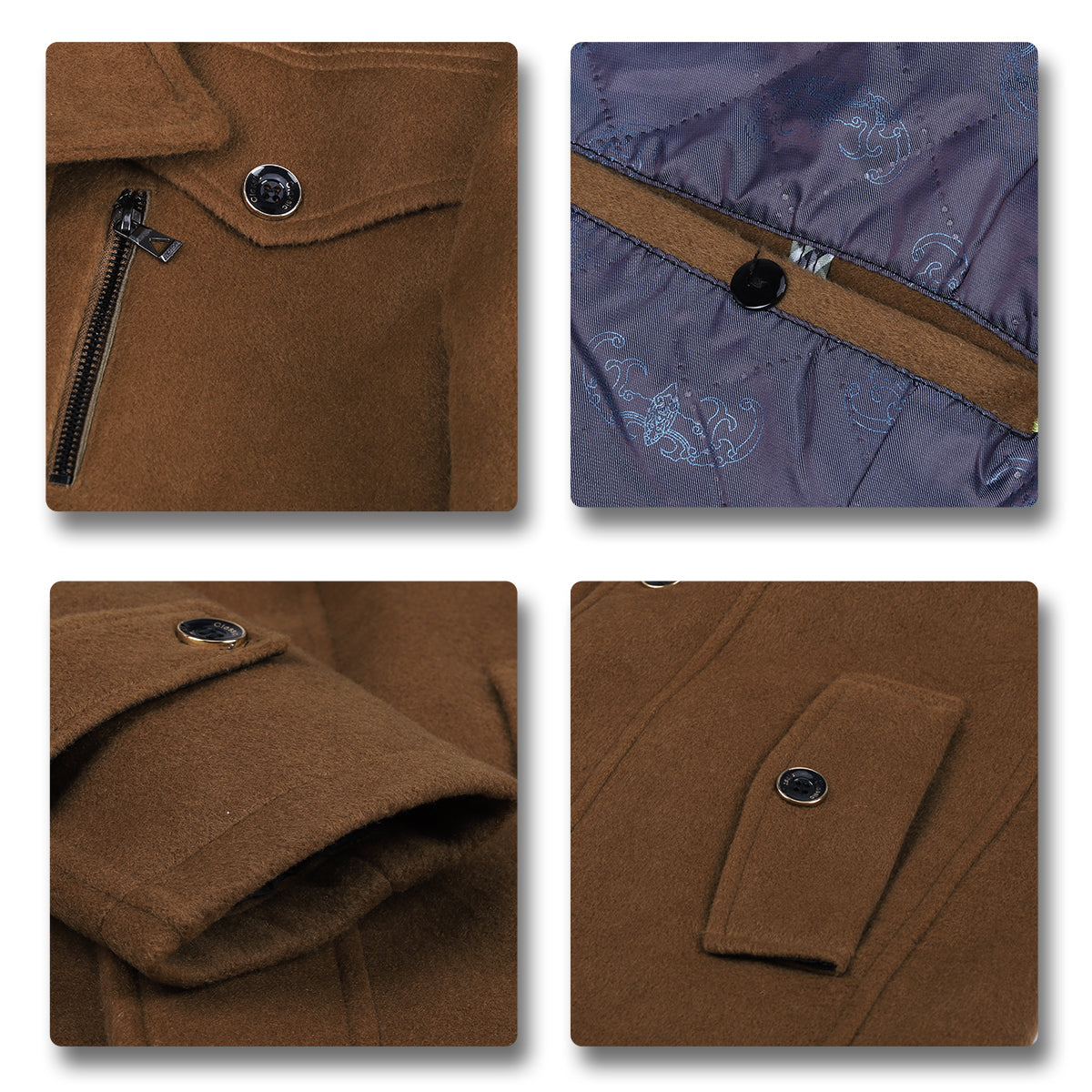 Men's Thick Solid Color Lapel Casual Coat Cotton Khaki