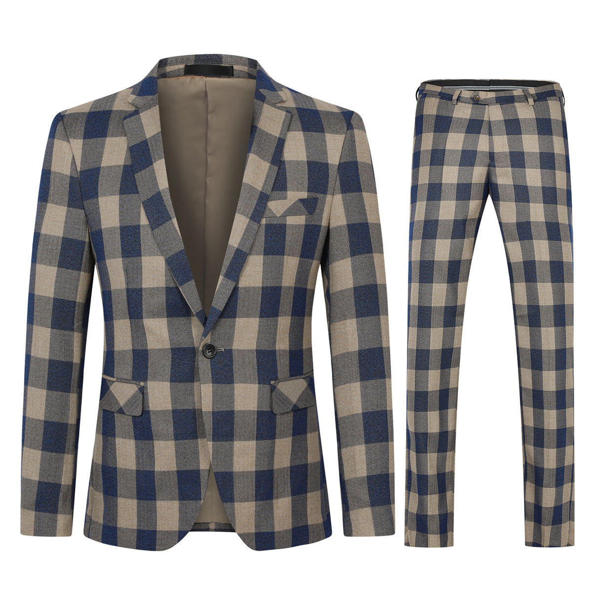 Plaid Suit Slim Fit 2-Piece Suit Khaki