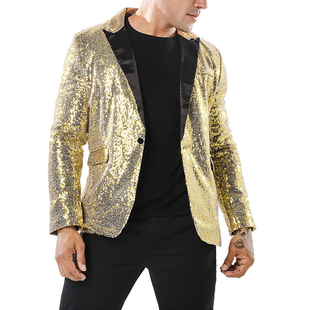 Gold Shiny Sequin Jacket Party Tuxedo Blazer