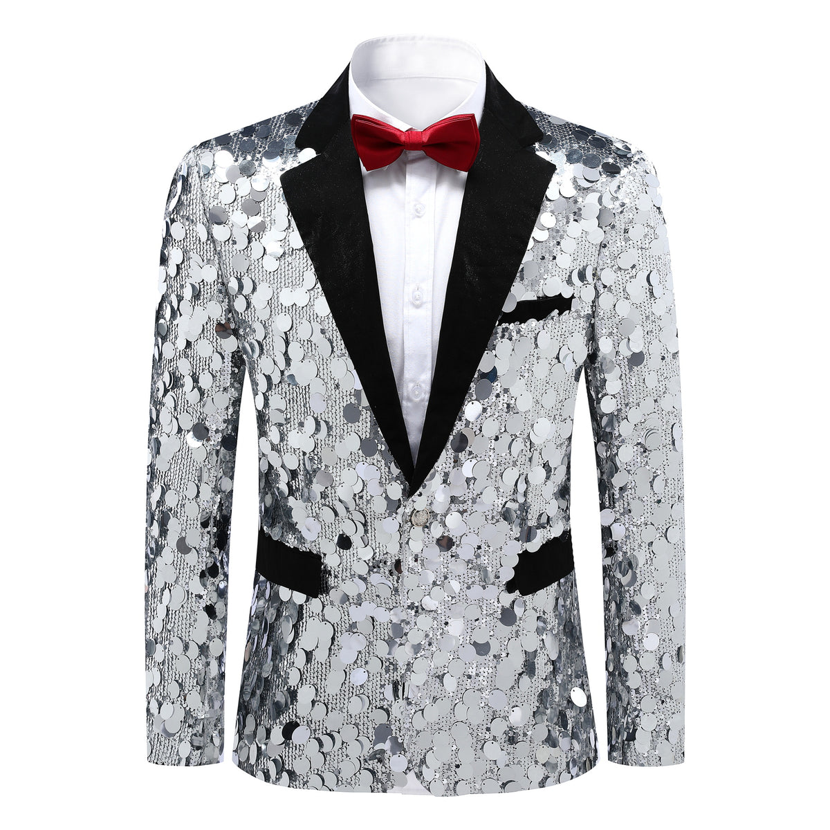 Men's Sequined Single-Button Jacket Silver