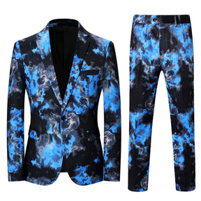 Men's 2-Piece Color-Blocked Ombre One-Button Suit Blue