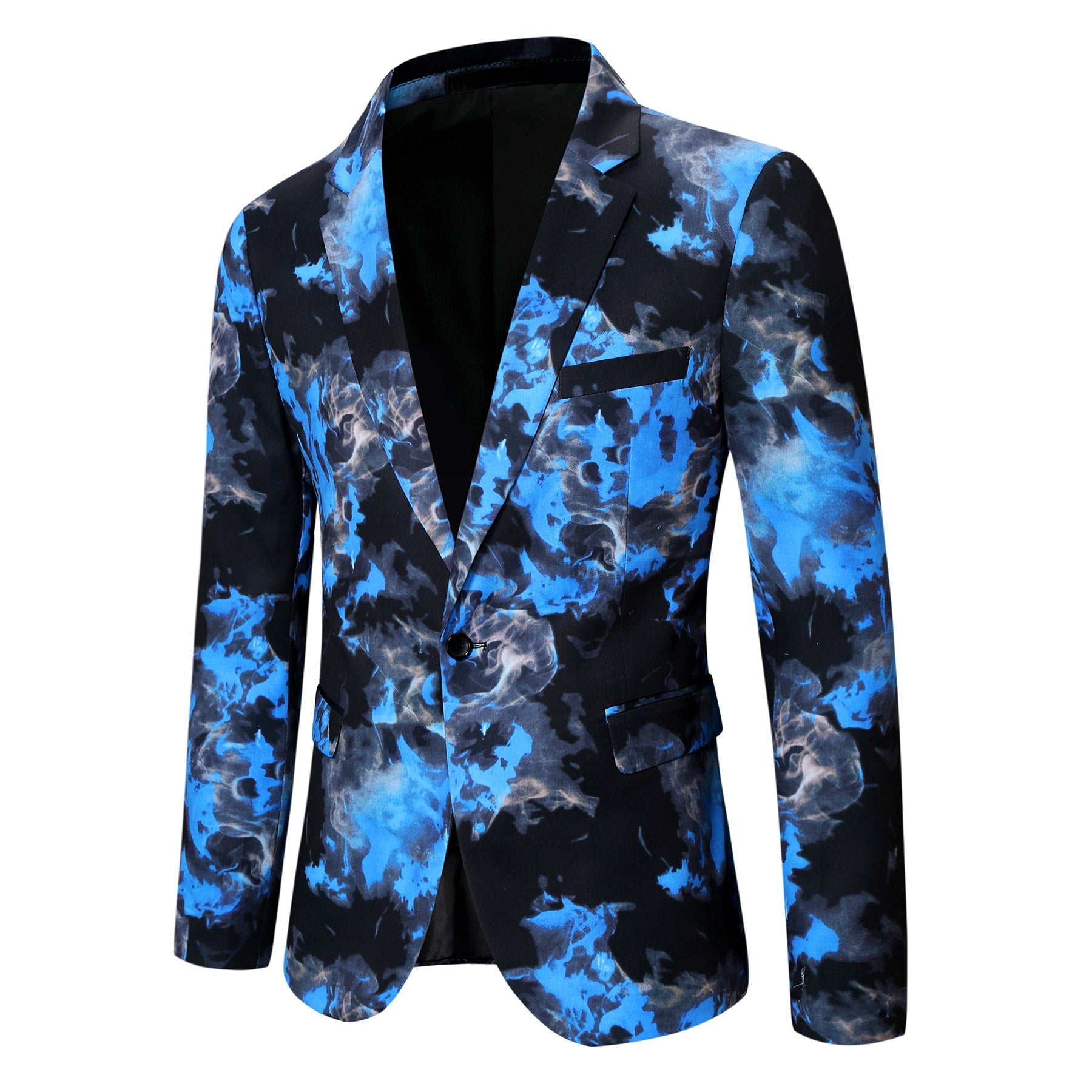 Slim Fit Flame Print Royal Blue Blazer