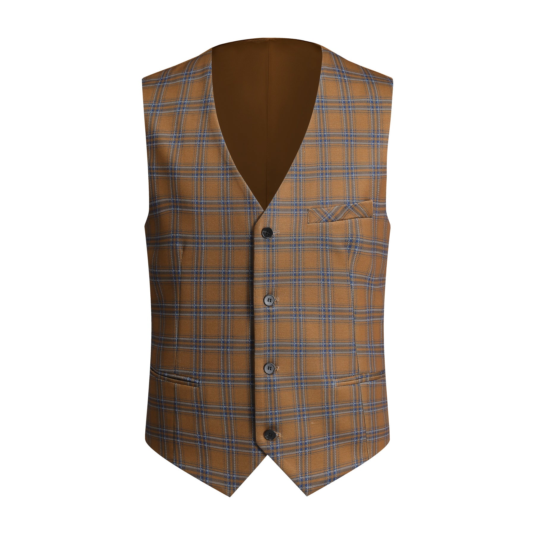 Men's 2-Button Single-Breasted Suit 3-Piece Plaid Suit Brown