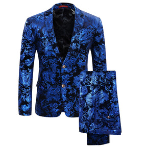 2-Piece Slim Fit Digital Print Blue Suit