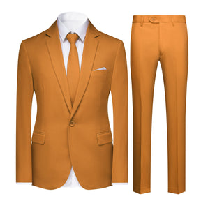 Slim Fit Simple Casual Coffee 2-Piece Suit