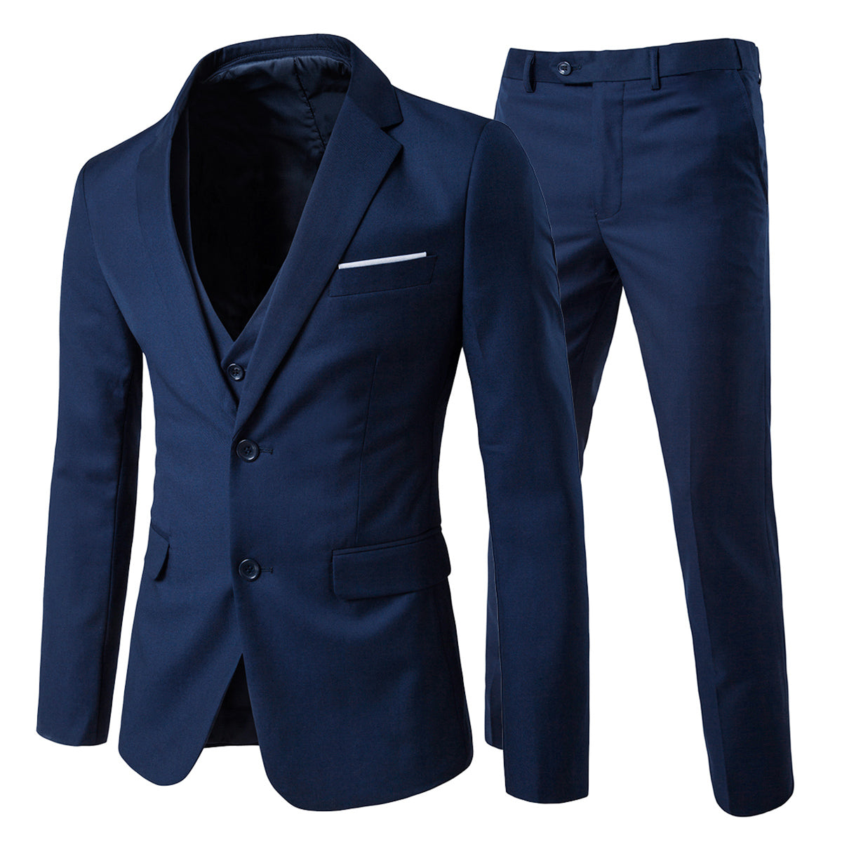 3-Piece Notched Lapel Casual Navy Suit