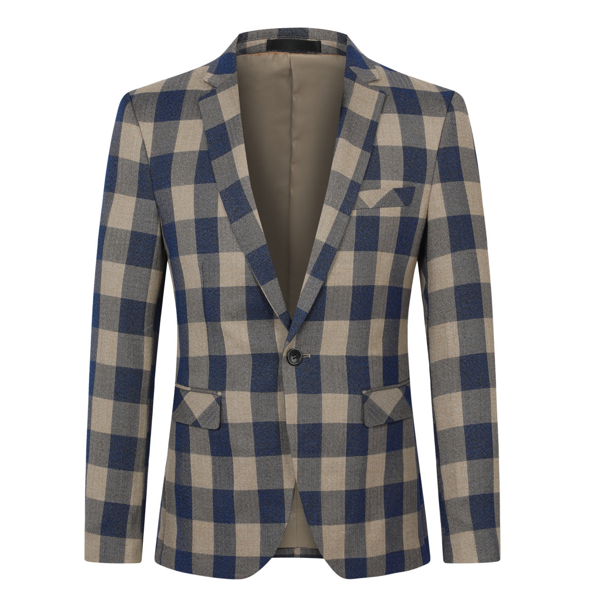 Plaid Suit Slim Fit 2-Piece Suit Khaki