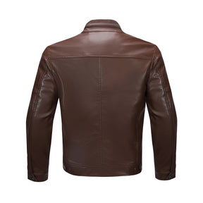 Men's Leather Jacket Casual Zip Up Motorcycle Outwear Brown