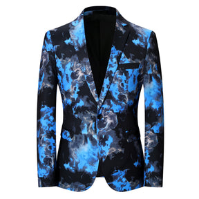 Slim Fit Flame Print Royal Blue Blazer