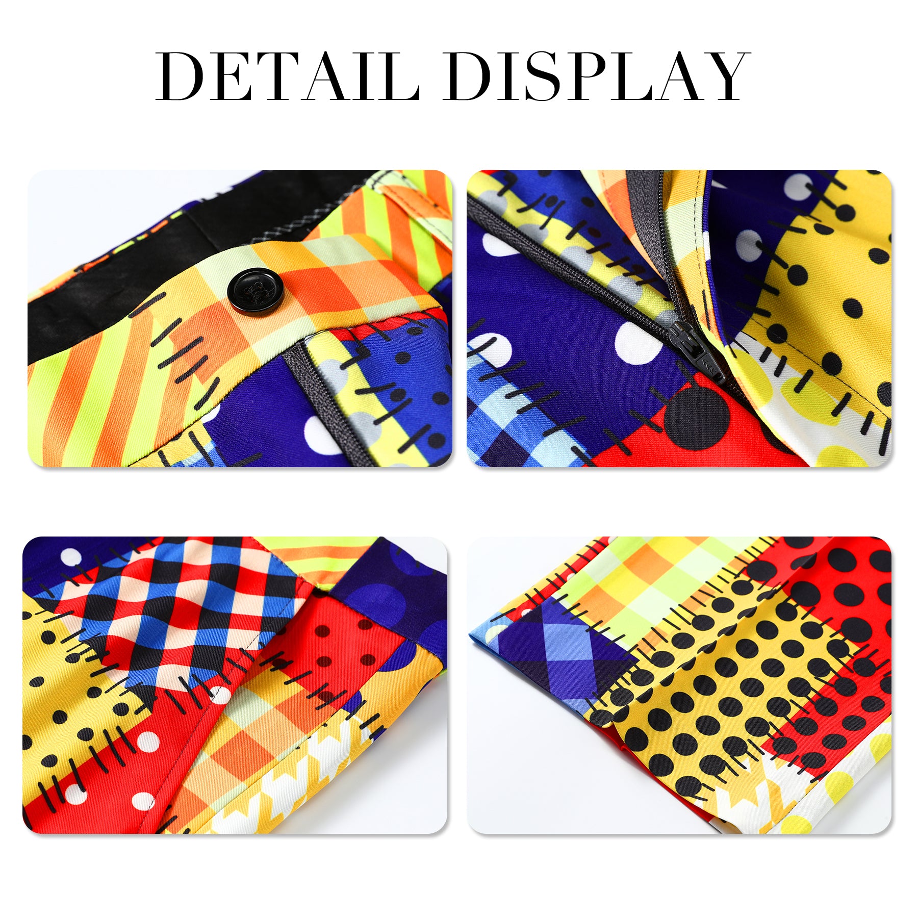 2-Piece Men's Printed Colorful Plaid Clown Festival Celebration Suit