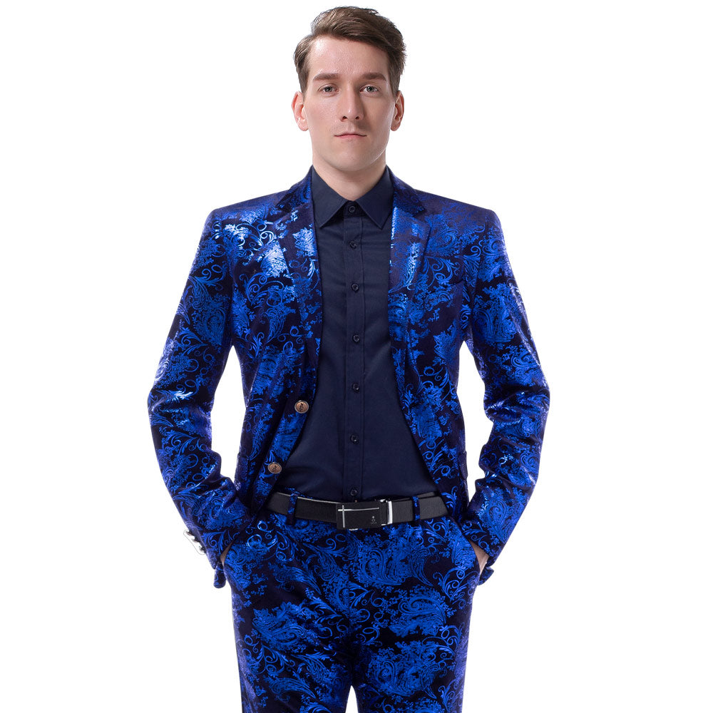 2-Piece Slim Fit Digital Print Blue Suit