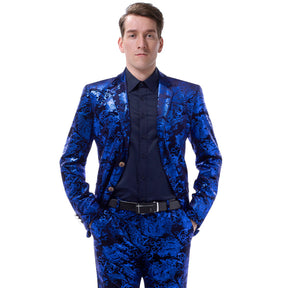 2-Piece Slim Fit Digital Print Blue Suit