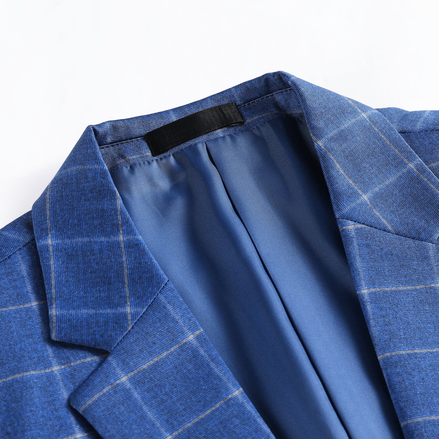 3-Piece Slim Fit Royal Blue Plaid Modern Suit