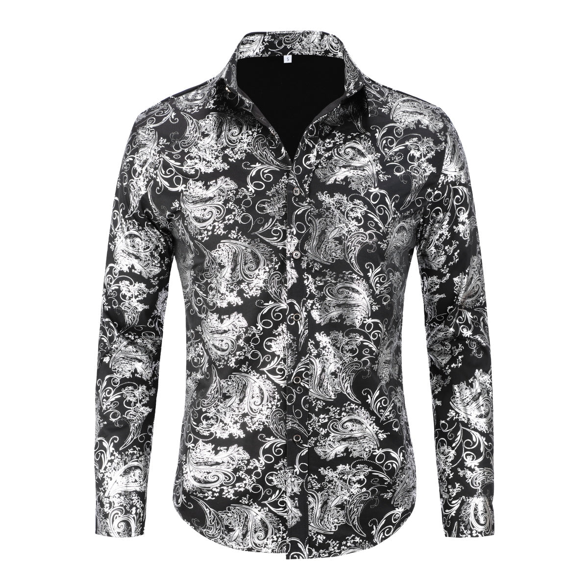 Men's Floral Long Sleeve Shirt Silver