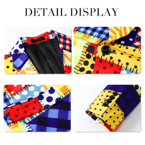 2-Piece Men's Printed Colorful Plaid Clown Festival Celebration Suit