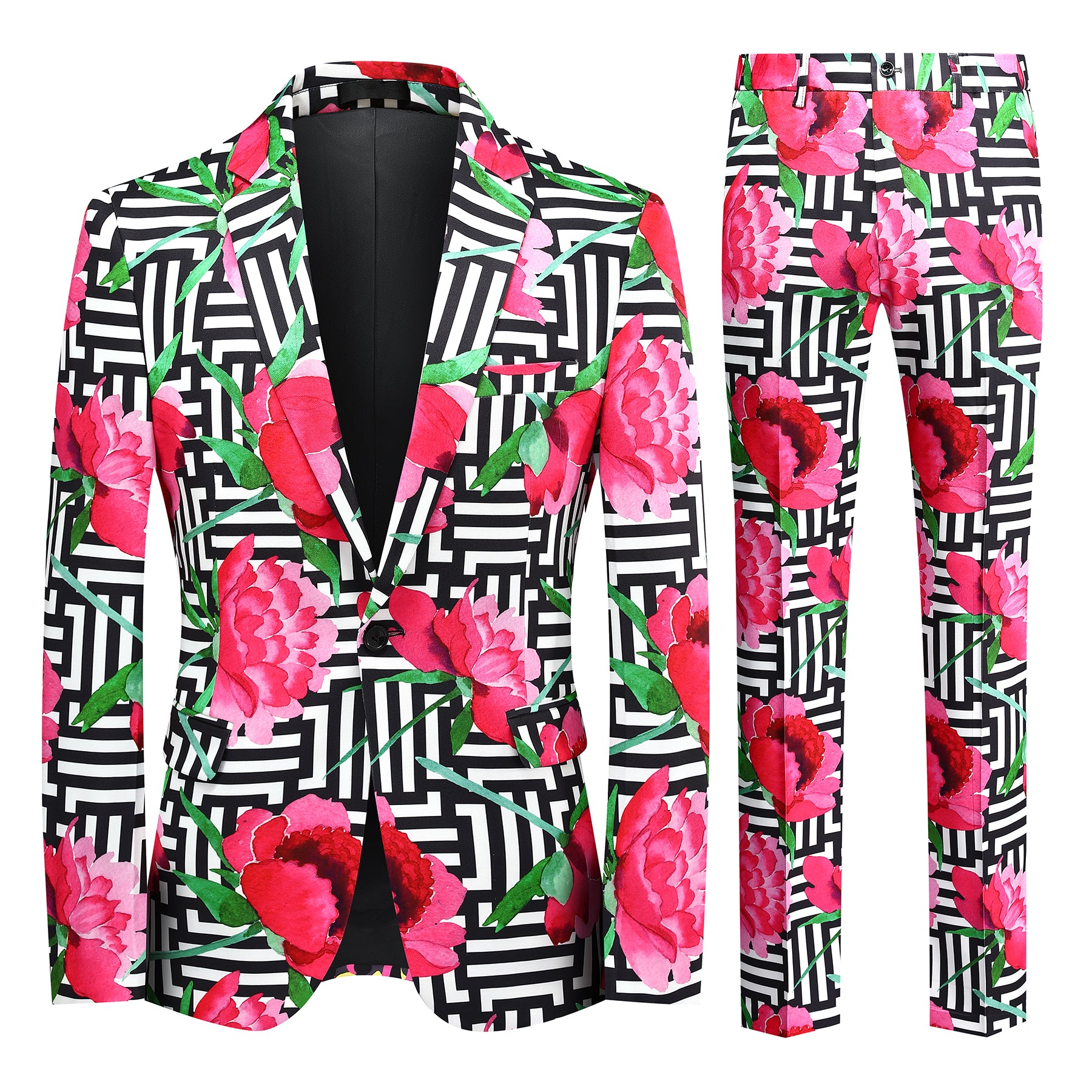 2-Piece Men's Tree Peony Printed Festive Suit