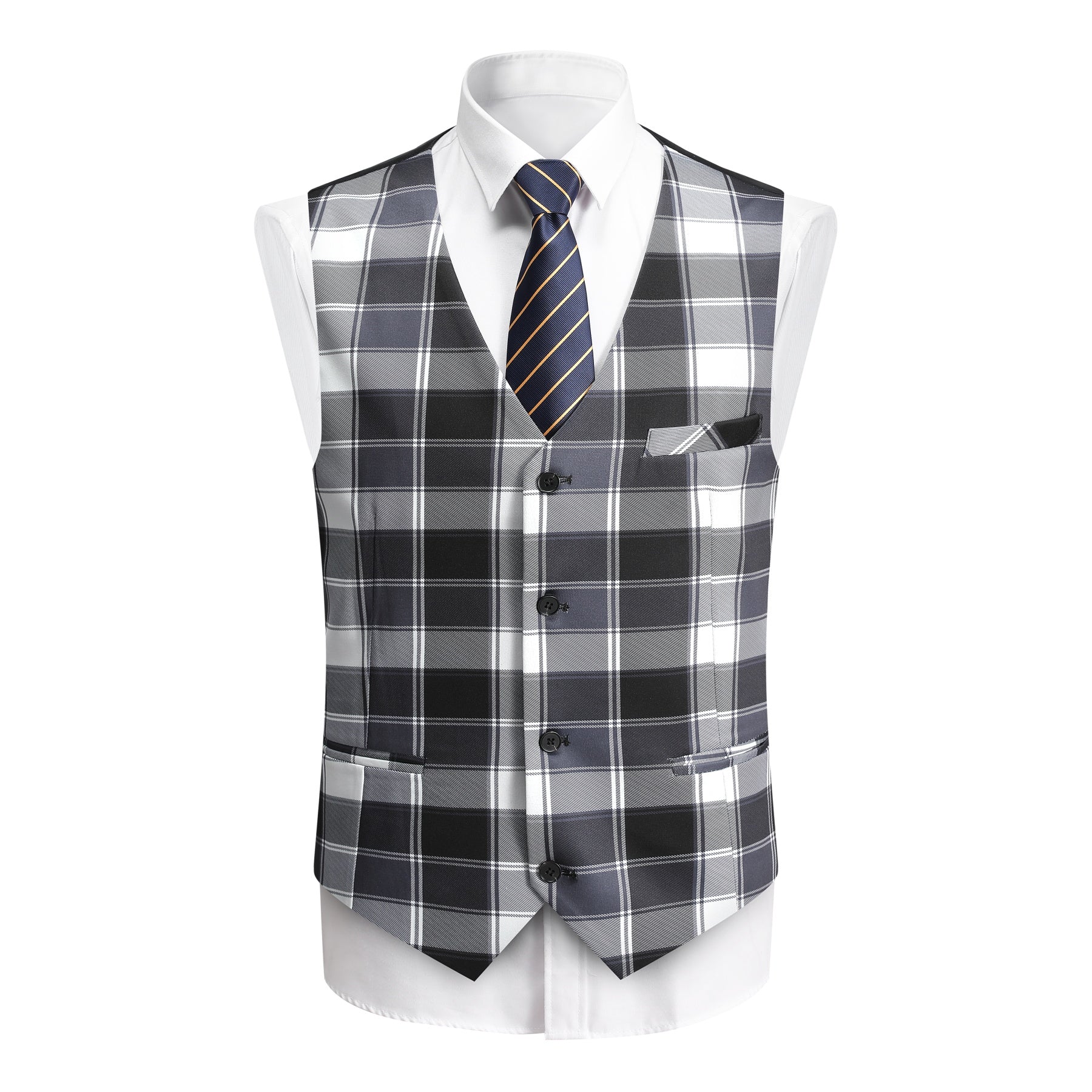 Men's 2-Button Single-Breasted Suit 3-Piece Plaid Suit Grey