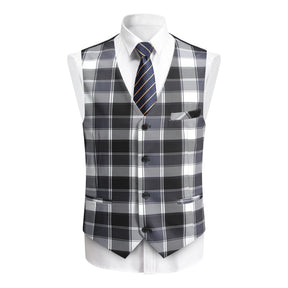 Men's 2-Button Single-Breasted Suit 3-Piece Plaid Suit Grey