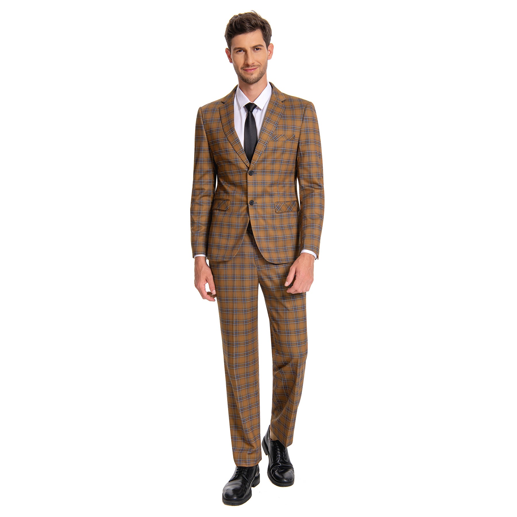 Men's 2-Button Single-Breasted Suit 3-Piece Plaid Suit Brown