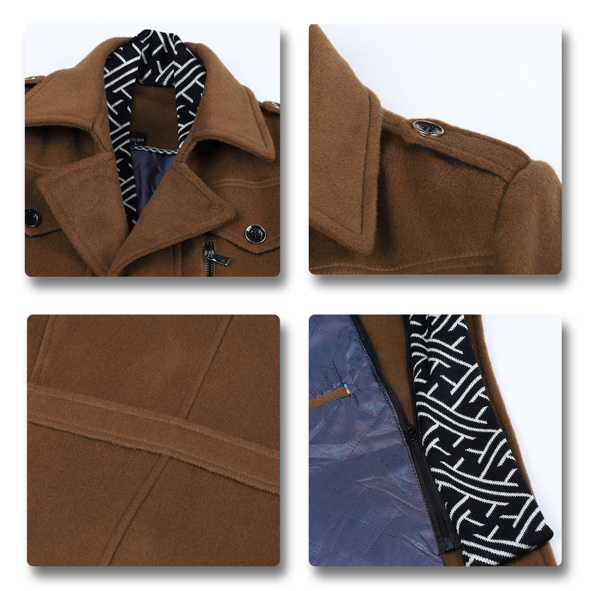 Men's Thick Solid Color Lapel Casual Coat Cotton Khaki