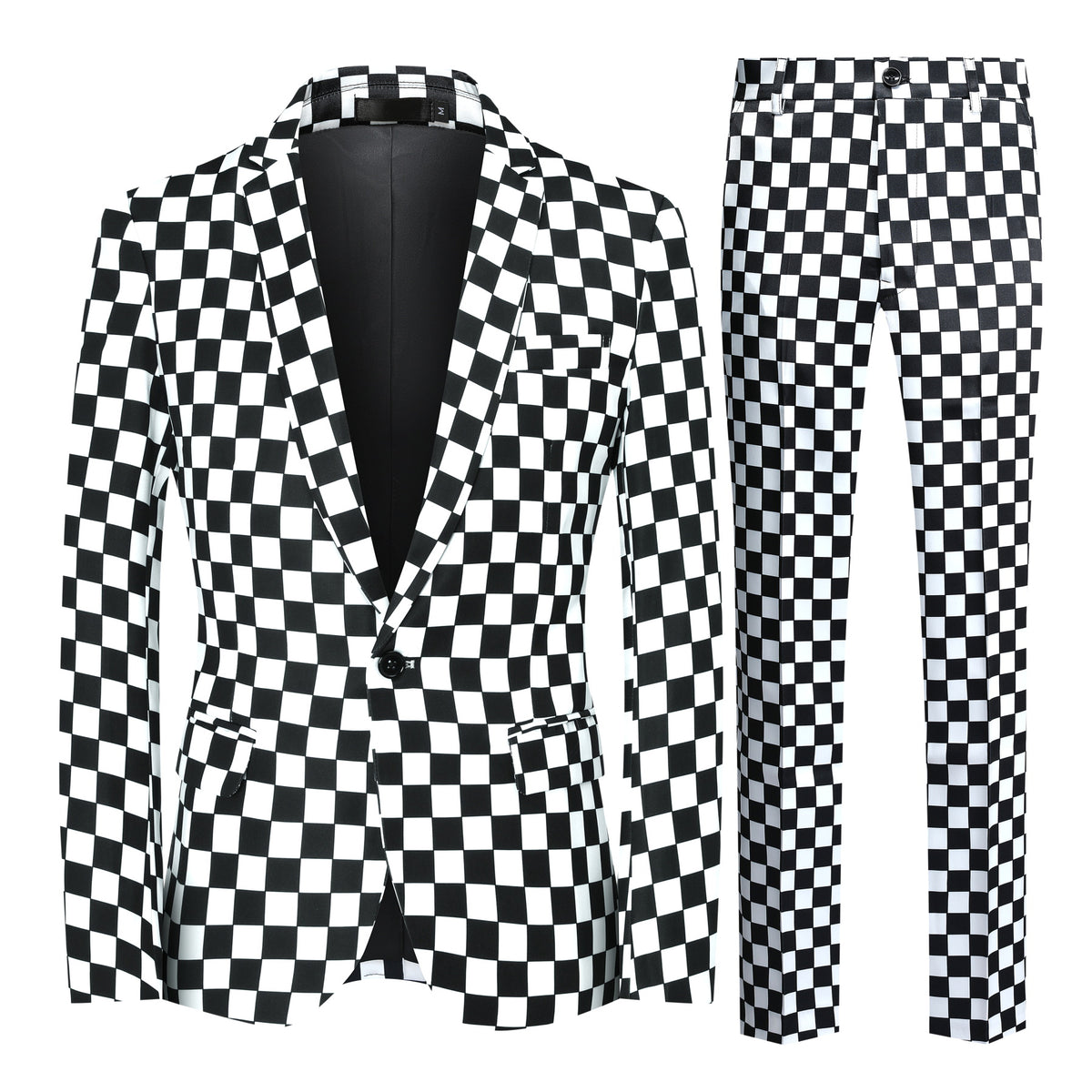 2- Piece Checkerboard Print Slim Fit Plaid Suit