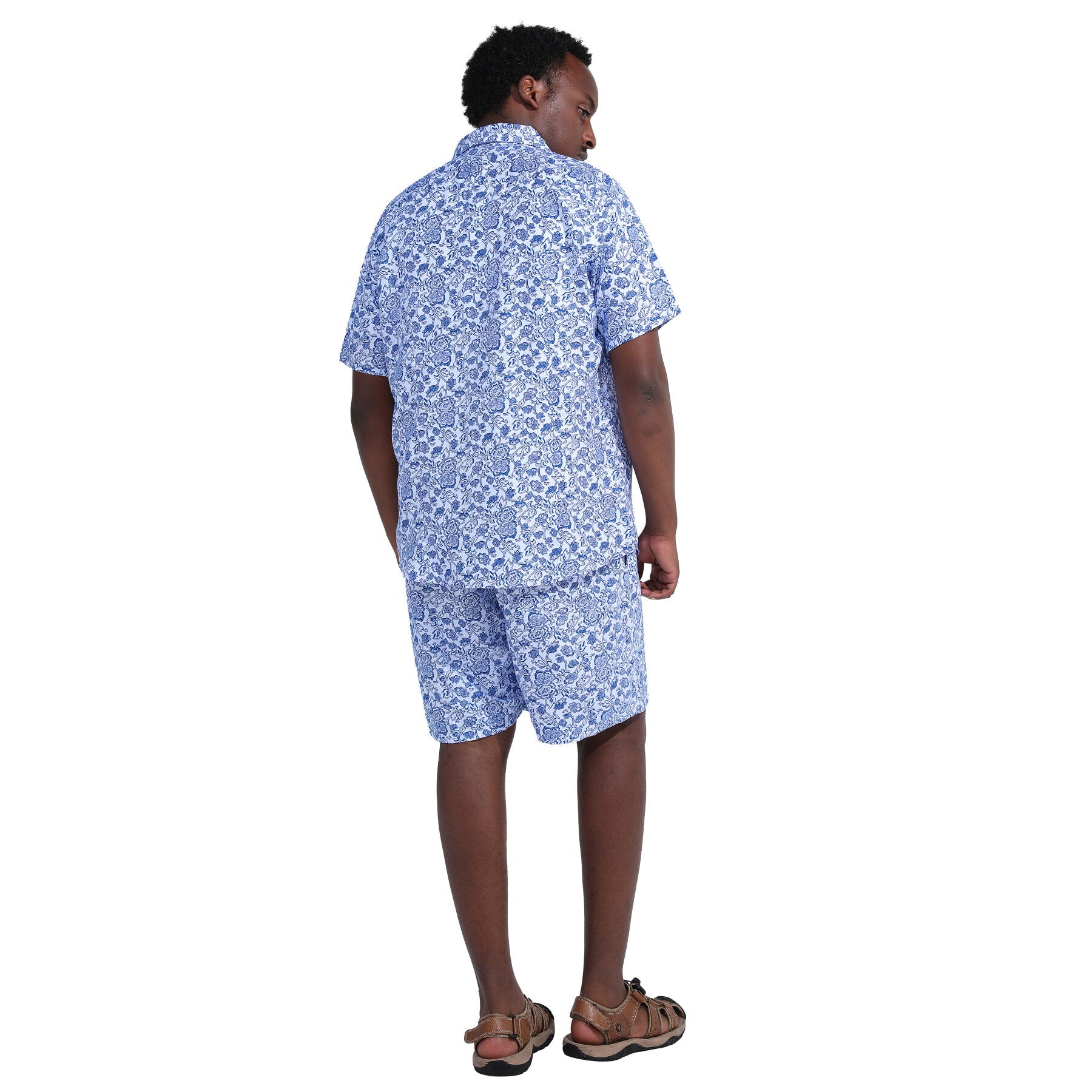 Mens 2-Piece Hawaii Print Style Summer Suit Blue