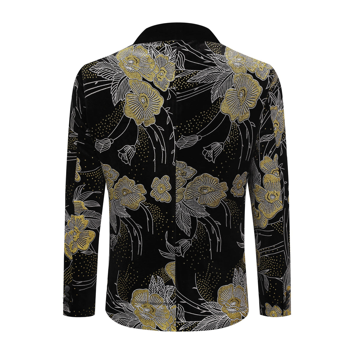 Men's Gold Floral Print Blazer Black