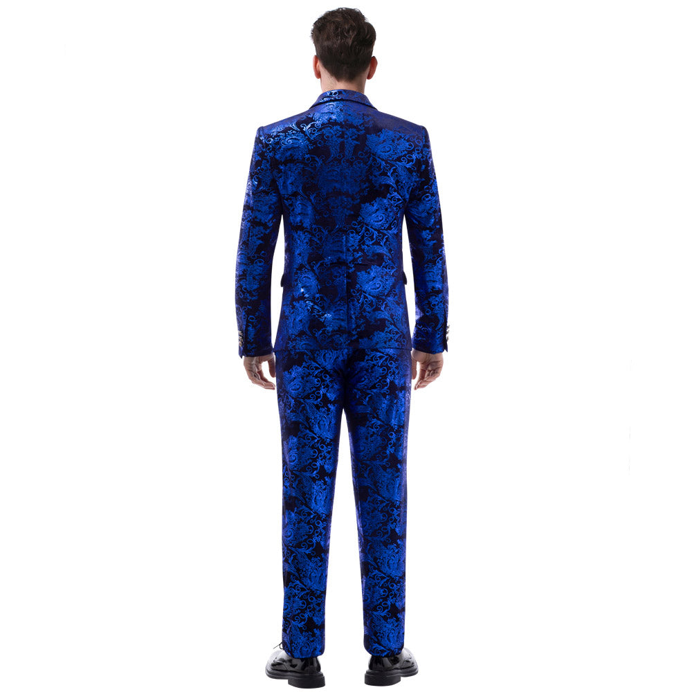 2-Piece Slim Fit Digital Print Blue Suit