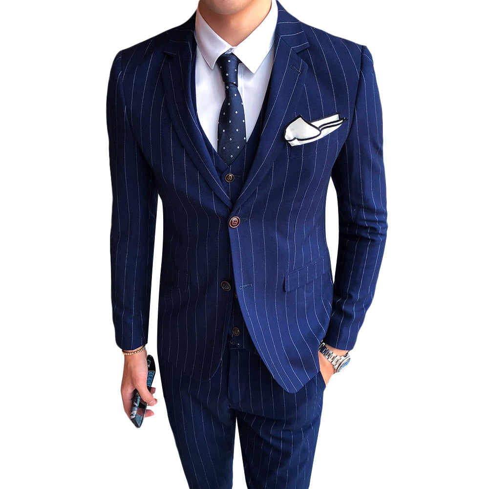 Three Piece Nagaro Blue Suit Stripe Design Suit