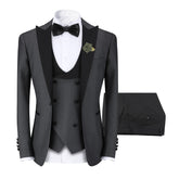 3 Piece Men's Suits One Button Slim Fit Peaked Lapel Tuxedo Grey