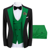 Men's 3-Piece Fashion One Button Color-Blocking Suit Green