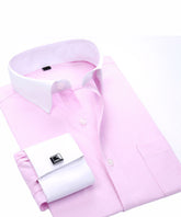 Men's Dress Shirt Slim Fit Button Down Stripe Checked Shirt Pink