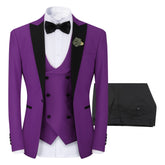 3 Piece Men's Suits One Button Slim Fit Peaked Lapel Tuxedo Purple