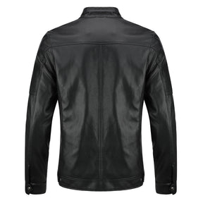 Men's Leather Jacket Casual Zip Up Motorcycle Outwear Black 3