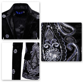 Tuxedo Slim Fit Black Velvet Embroidery Blazer