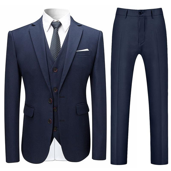 Navy 3-Piece Suit Slim Fit Two Button Suit -Cloudstyle